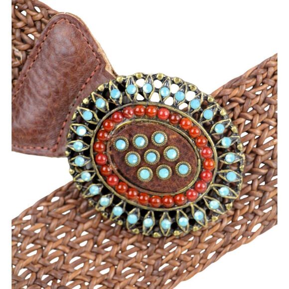 Leatherock BRAIDED BROWN REAL LEATHER 2 3/8"Wd DRESS CASUAL BELT Sz S/32 (A36 - Picture 2 of 13